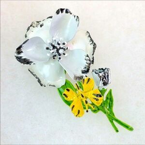 Enameled White Pansy Brooch